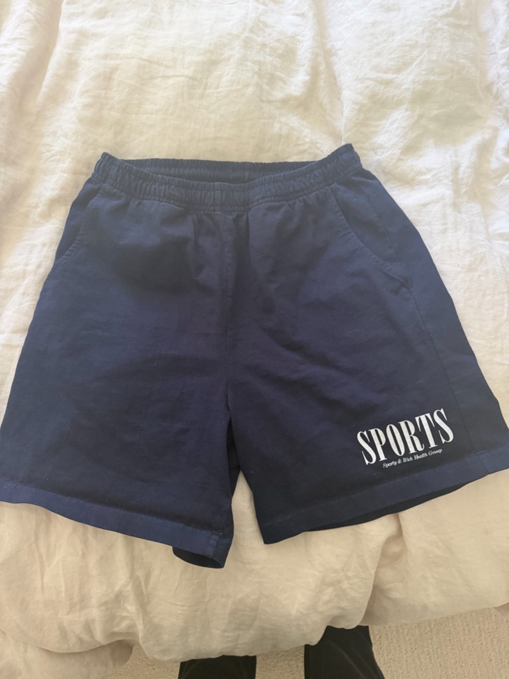 Sporty & Rich Navy 'SPORTS' Women's Athletic Shorts